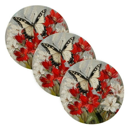 

WOBOGO Lily Butterfly Coil Placemats 3pcs Resistant Hot Pads Mat for Table Counter Cooking Potholder 15in