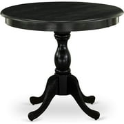 HomeStock Baroque Bonanza Round Small Dining Table Wire Brushed Black Color Table Top Surface And Asian Wood Small Table Pedestal Legs Black Finish