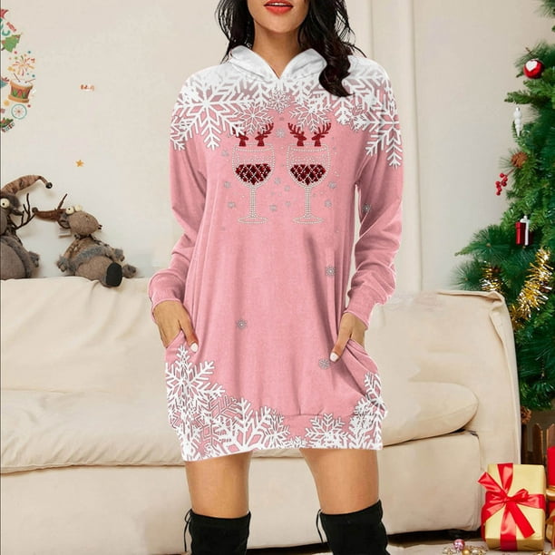 WILLBEST Vestido De Verano Para Mujer, Sudadera Larga Con Estampado Navideño Para Mujer, Top Informal Y Cómodo Para Las Vacaciones, 2025 Elegante Y Acogedor Para La Temporada De Invierno.