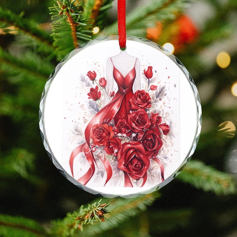 Ornament Sweet 16 Red Dress Flowers Hanging Ornament Personalized Girly Girl Holiday Present Ideas