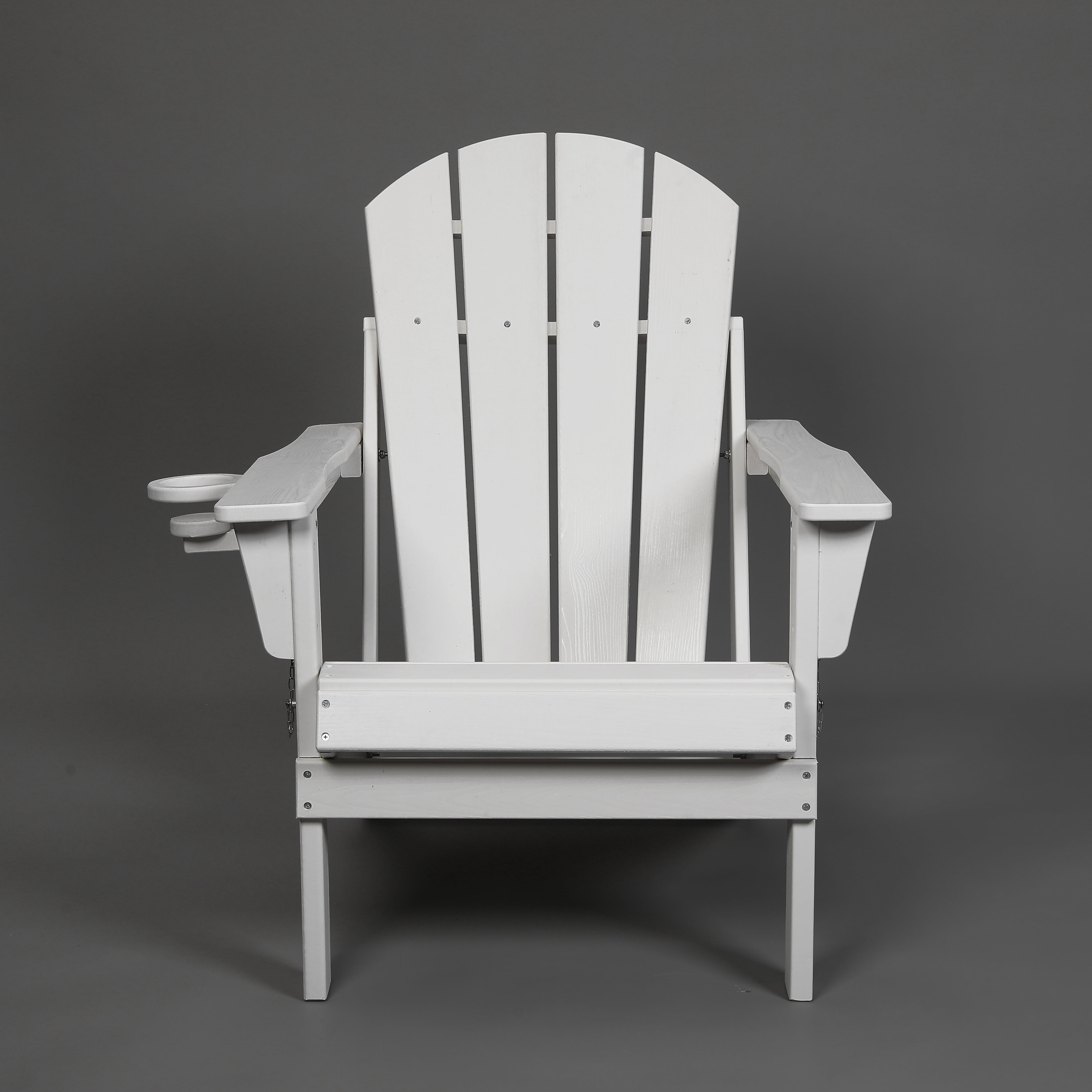 Set of 4 HDPE Folding Adirondack Chair with Cup Holder, Composite Wood Texture Outdoor Chair for Patio, Garden, Poolside, Deck, Backyard, White
