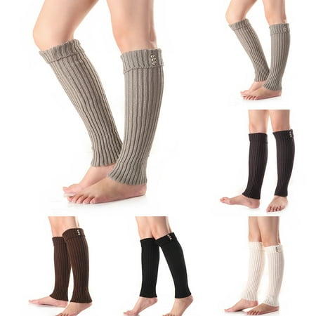 

Winter Knitted Leg Warmers Footless Buttons Decor Women Solid Color Boot Socks