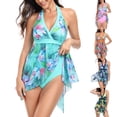 thumbnail image 2 of Jacenvly Women Tankini Set Two Piece Fashion Sleeveless Swimsuit Floral V-Neck Surfing Swimwear Soft Women'S Bikini Swimsuit Quick Drying Belly Covering Mesh Skirt 2 Piece Swimsuits Orange, 2 of 9