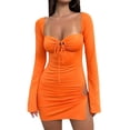thumbnail image 4 of Canis Tie Up Dress for Women with Square Neckline and Long Sleeves, Solid Color, 4 of 9