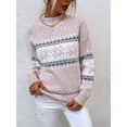thumbnail image 1 of Suéter navideño para mujer, suéter de punto cálido de invierno, jersey de manga larga con estampado de copos de nieve, jersey de cuello medio alto, 1 of 1