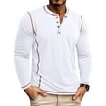 thumbnail image 2 of Wrtxtat Men's V-Neck Pullover Autumn Casual Lightweight Breathable Henley Shirts Slim Fit Solid Color Stretchable Cotton Sweatshirt White M, 2 of 5