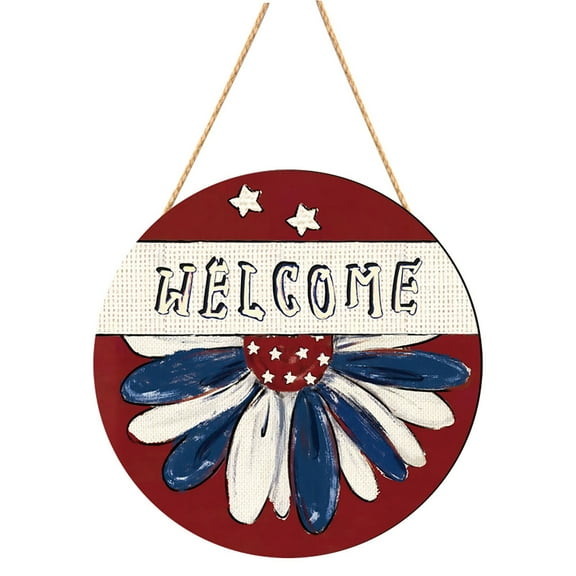 Qocolhg 4th of July Patriotic Welcome Sign 3D Wooden Hanging Sign Stars and Stripes Door Wall Decorations for Independence Day Memorial Day Wreaths Home Coffee Shop Bakery Farmhouse Window