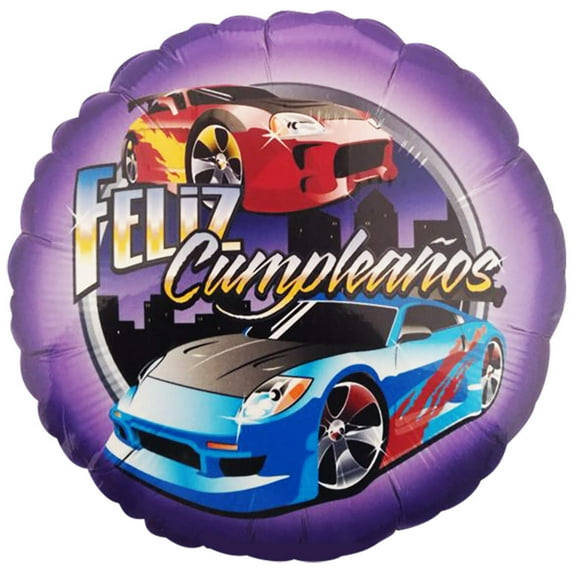 18 inch Racing Feliz Cumpleanos Foil Mylar Balloon - Party Supplies Decorations