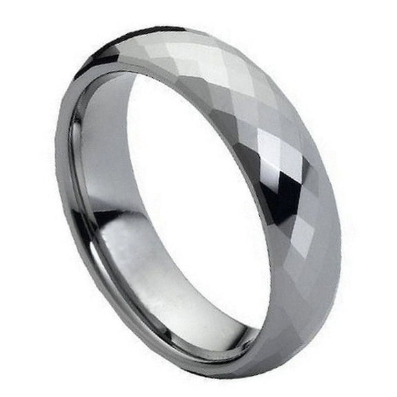 6mm Tungsten Carbide High Polish Facet cut Square Pattern Wedding Band Ring For Men Or Ladies