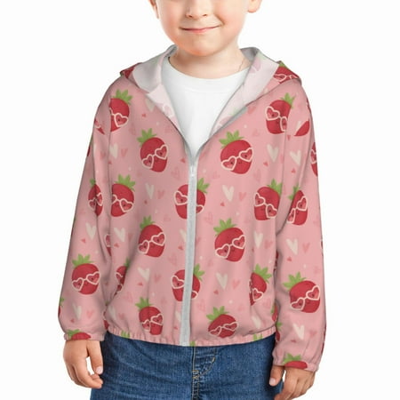 

Junzan Strawberries for Kids Sun Protection Hoodie Boys Rash Guard with UPF 50+ Sun Protection Summer Jacket Long Sleeve Fishing Hiking Sun Shirt-3 Years