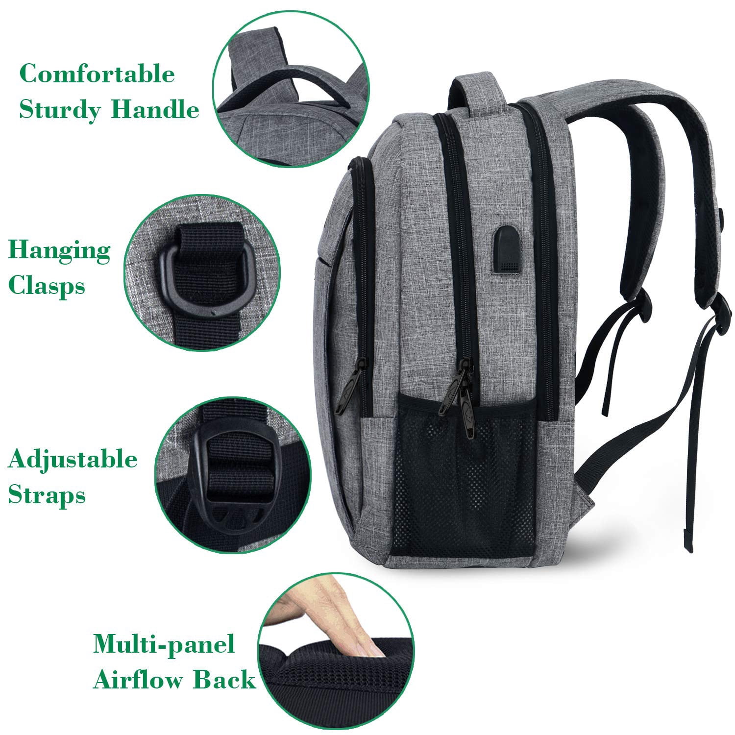 GlneYos Travel Laptop Backpack for Men, Extra Large 17.3inch Shoulders Bag Suitcase with Usb Charging Port,Business Lightweight College Luggage Bag,Gray