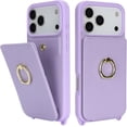 thumbnail image 4 of for iPhone 17 Pro Case with Card Holder and Strap for Women,Crossbody Lanyard,Ring Stand,Snap Clasp,Cute Phone Wallet Cases 6.3 inch (Purple), 4 of 15