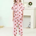 thumbnail image 5 of WhouRiu Girls Cartoon Graphic Pajamas Short Sleeve Flat Collar Button Up Shirts Shorts And Pants Pajama Set 3 Piece Kids Cozy Cute Sleepwear,8-9 Years, 5 of 6