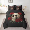 thumbnail image 2 of Homewish Gothic Skull 7-Piece Full Bedding Set - Red Floral Retro, 2 of 8