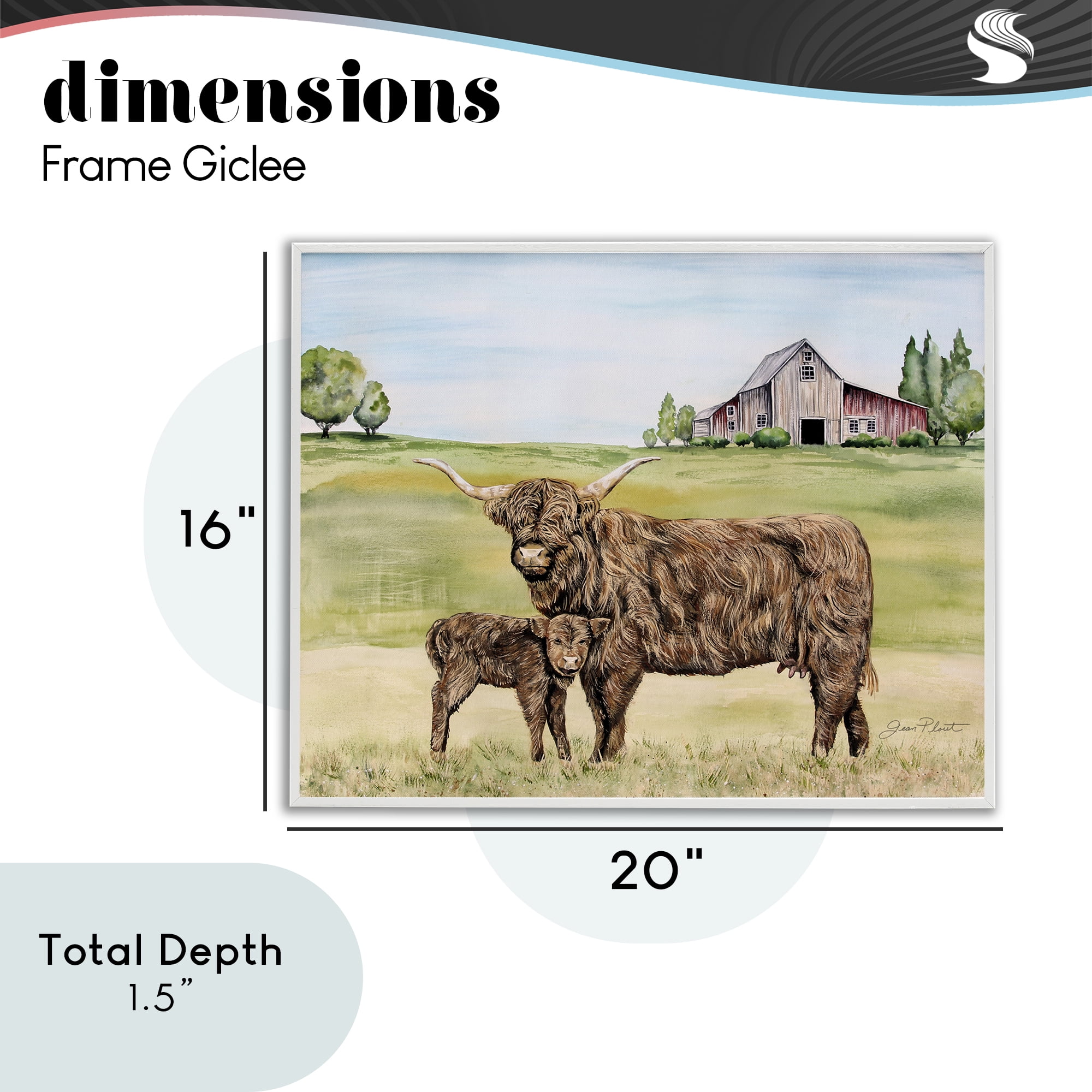 Highland Cow And Calf White Framed Giclee Art, design by Jean Plout
