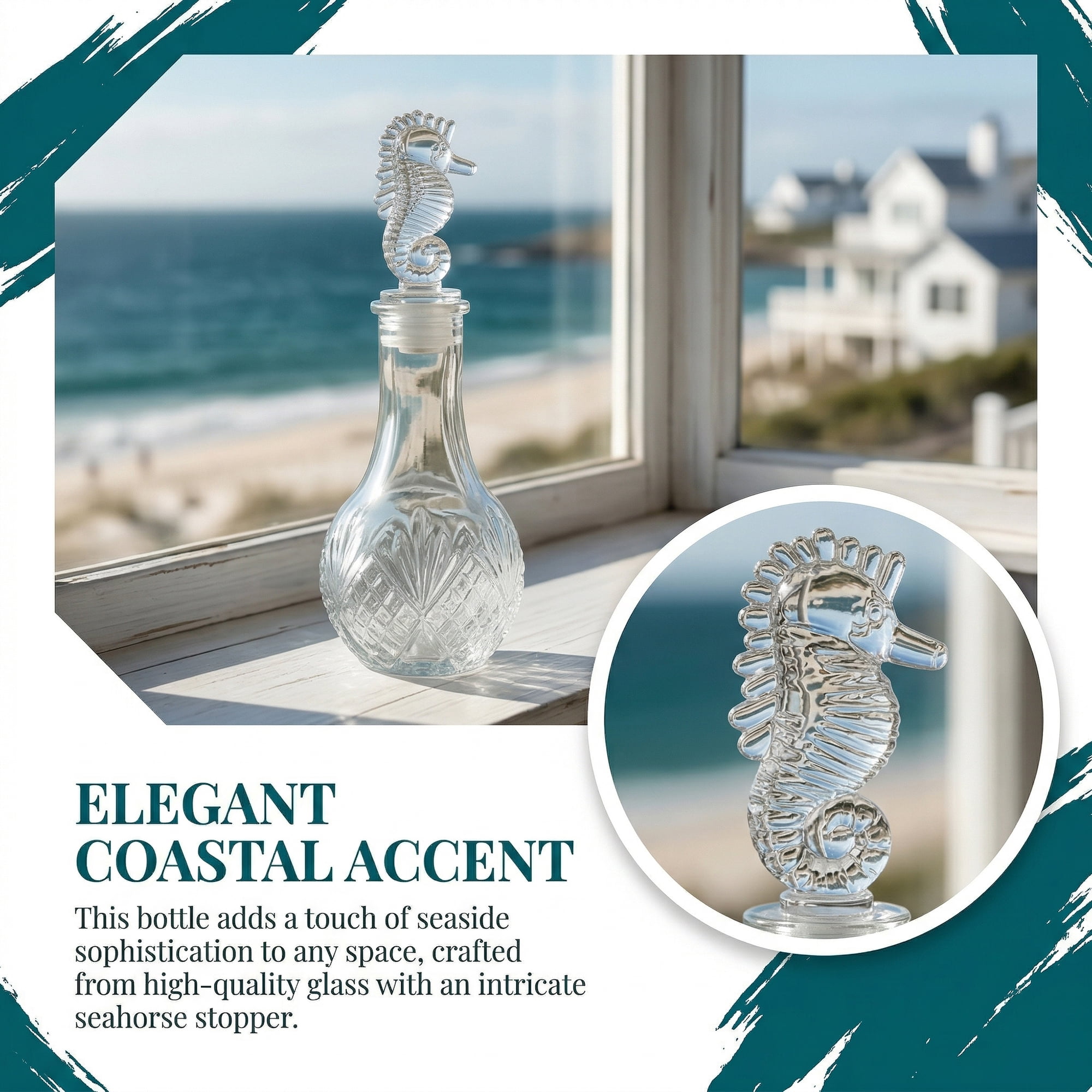 Unique Bargains 2pcs Decorative Glass Jars with Ornate Glass Stoppers Seahorse Shaped Snap Cover 2.4"x2.4"x6.3"