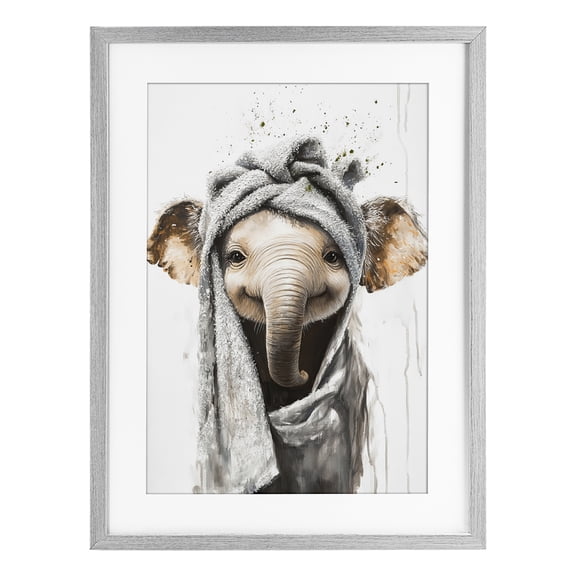Stupell Industries Squeaky Clean Elephant Gray Framed Print Under Glass, design by Tina LeCour