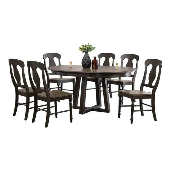 7-Pc Napoleon Pedestal Dining Set in Gray/Black Stone