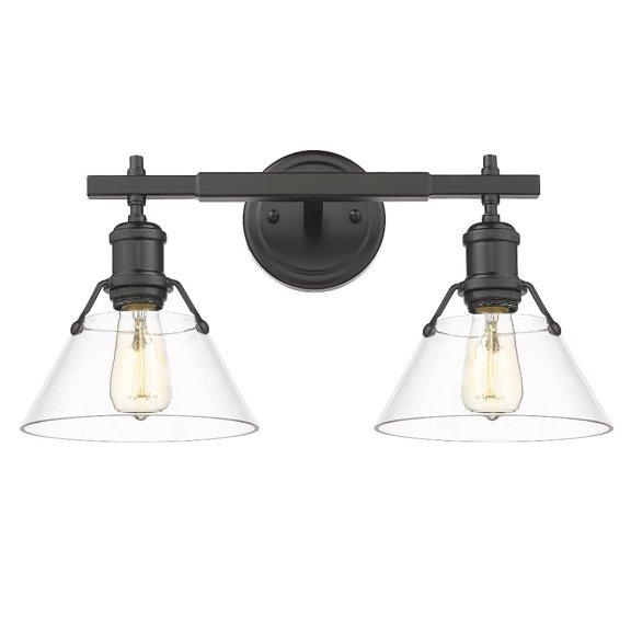 Yep by Golden Lighting Orwell 2-light Vanity in Matte Black and Clear Glass