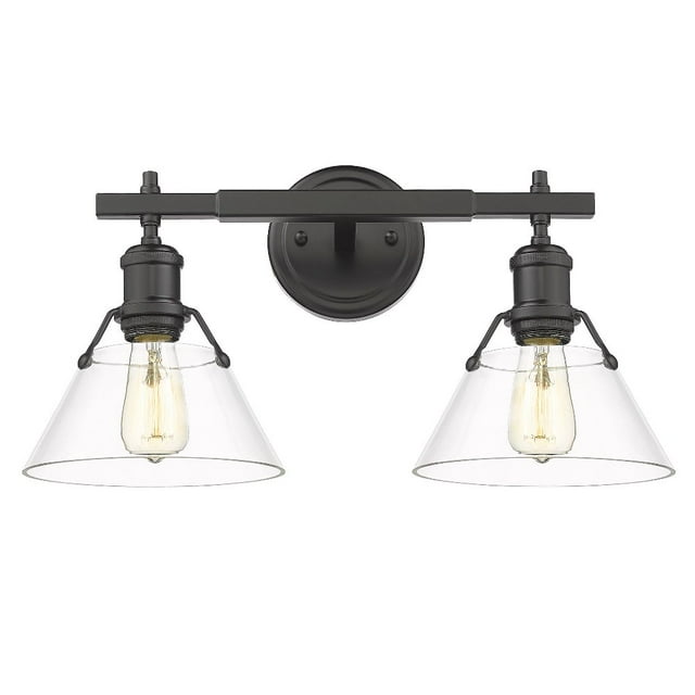 Golden Lighting Orwell 2-Light Bath Vanity in Matte Black with Clear Glass Shade