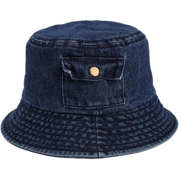 Cotton Denim Bucket Hat Vintage Sun Protection Sun Hat Small Pocket Embroidery Fisherman Cap for Men Women Teens Outdoor