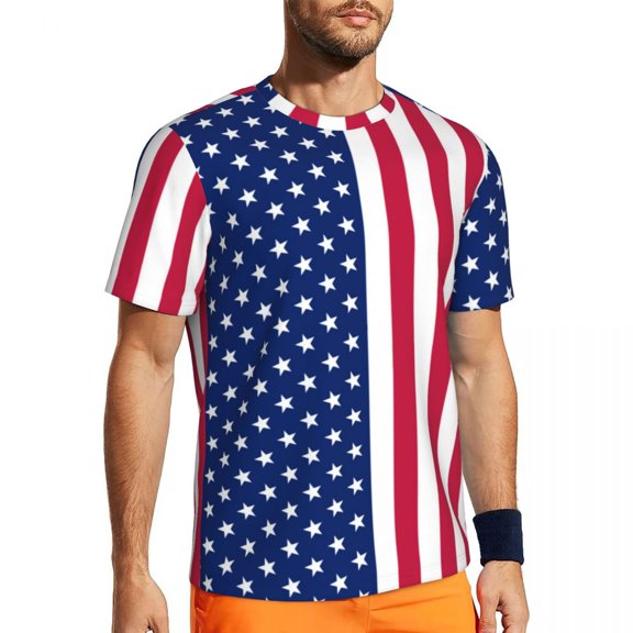 Running T-Shirt For Men Red White Blue Stars T Shirts Harajuku Patriotic USA Flag Summer T