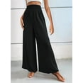 thumbnail image 2 of Women Linen Palazzo Pants Wide Leg Summer Boho High Waist Casual Lounge Pants Beach Travel Vacation Outfits Black XL, 2 of 8
