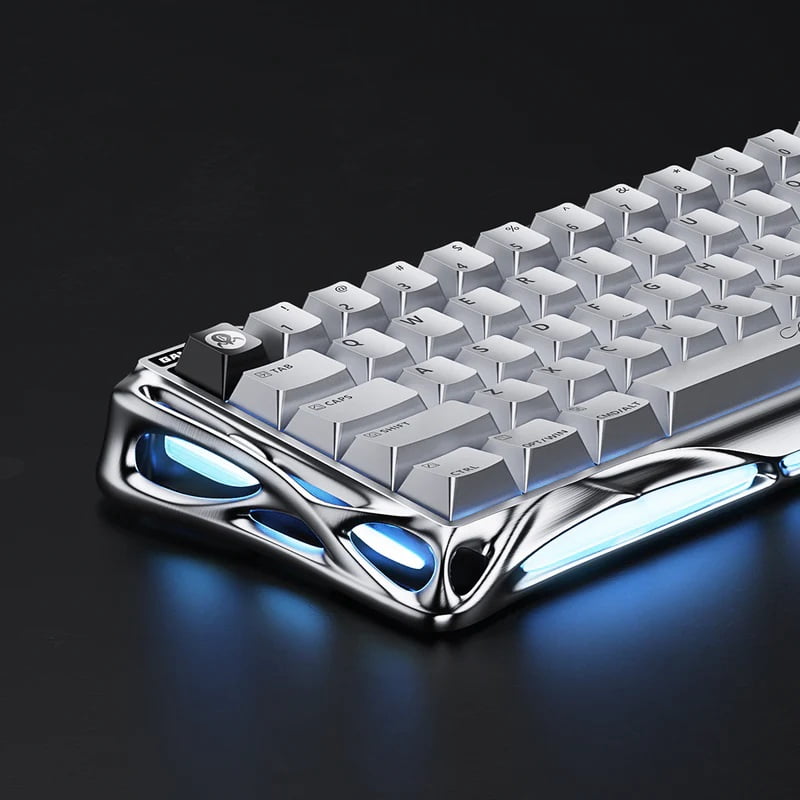 GravaStar Mercury V60 Pro 60% Hall Effect Magnetic Gaming Keyboard – Wired, 8000Hz Polling, GravaStar UFO Magnetic Switches, Adjustable Actuation, 5-Layer Acoustic Foam, Dual RGB – Chrome Silver