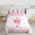 thumbnail image 2 of Feelyou Buffalo Pink Bowknot Full Size Comforter Sets for Kids, Initial I Letter Bedding Comforter Set, Kawaii Princess Style Reversible Bedding Sets, Microfiber Bedroom Decor, 3pcs, 2 of 8