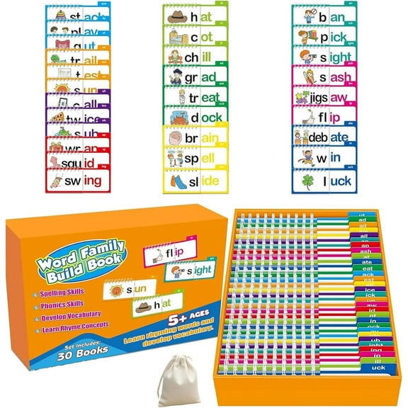 30 Read and Rhyme Flip Books,Word Family Build Book,ABC Vocabulary Flash Cards,Word Families Flash Cards,Educational Reading Games,Read and Rhyme Flip Activity Book