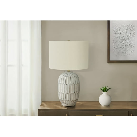Noaman 24"h Cream Resin Table Lamp with Ivory Linen Drum Shade, Transitional Style, 3-Way Rotary Switch, 100W Max, Perfect for Living Room, Bedroom or Office