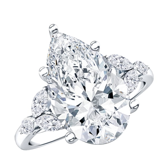Rosec Jewels 4 Carat IGI Certified Lab Grown Diamond Big Pear Shaped Engagement Ring (E-VS1 Grade), 925 Sterling Silver, US 4.00