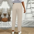 thumbnail image 5 of Womens High Waisted Linen Pants Cotton Elastic Waist Wide Leg Ankle Length Drawstring Gauze Pants Loose Fitting Business Trousers Beige M, 5 of 6