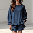 thumbnail image 2 of DHFJKG 2 Piece Outfits For Women Summer Shorts Set Ruffle Long Sleeve Loose Fit Solid Color T Shirt And Shorts Matching Sets Stylish Outfit, 2 of 5