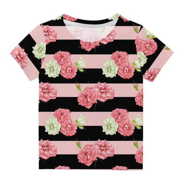 Penkiiy Garçons Filles Enfants T-Shirts Rayés Imprimés Floraux, T-Shirts Originaux Col Rond Manches Courtes 11-12 Ans Multicolore