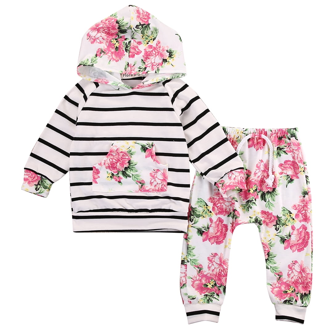 Baby Girls Outfit Sets Floral Printed Hoodie Pants 2 PCS Toddler Jacket
