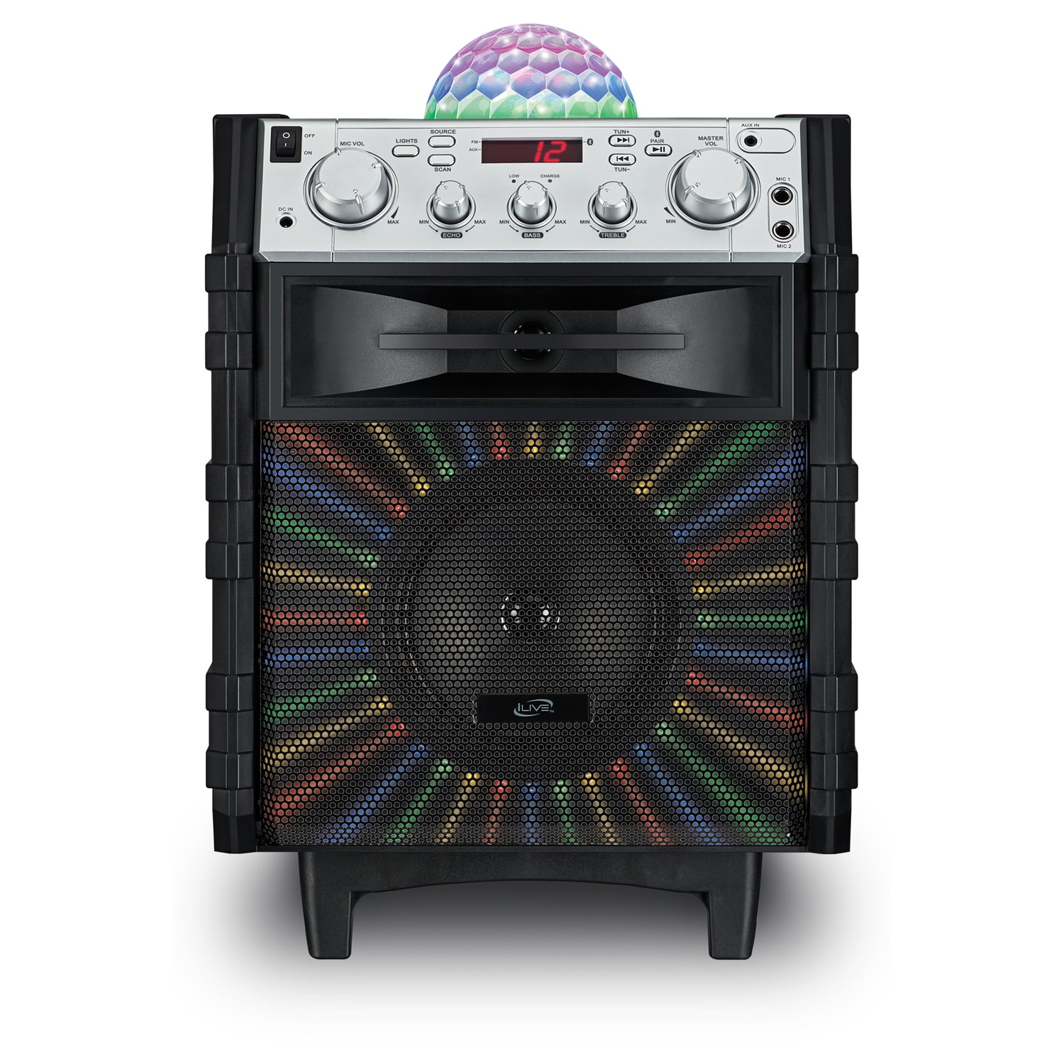 speaker with disco ball on top