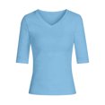 thumbnail image 3 of Uootdi Basic Tops for Women Curved V Neck Mid Sleeve Side Ruched Waist Plain Slim Knit Womens Tees Slim Fit Daily Wear Stretchy Casual Tank Tops for Women, 3 of 8