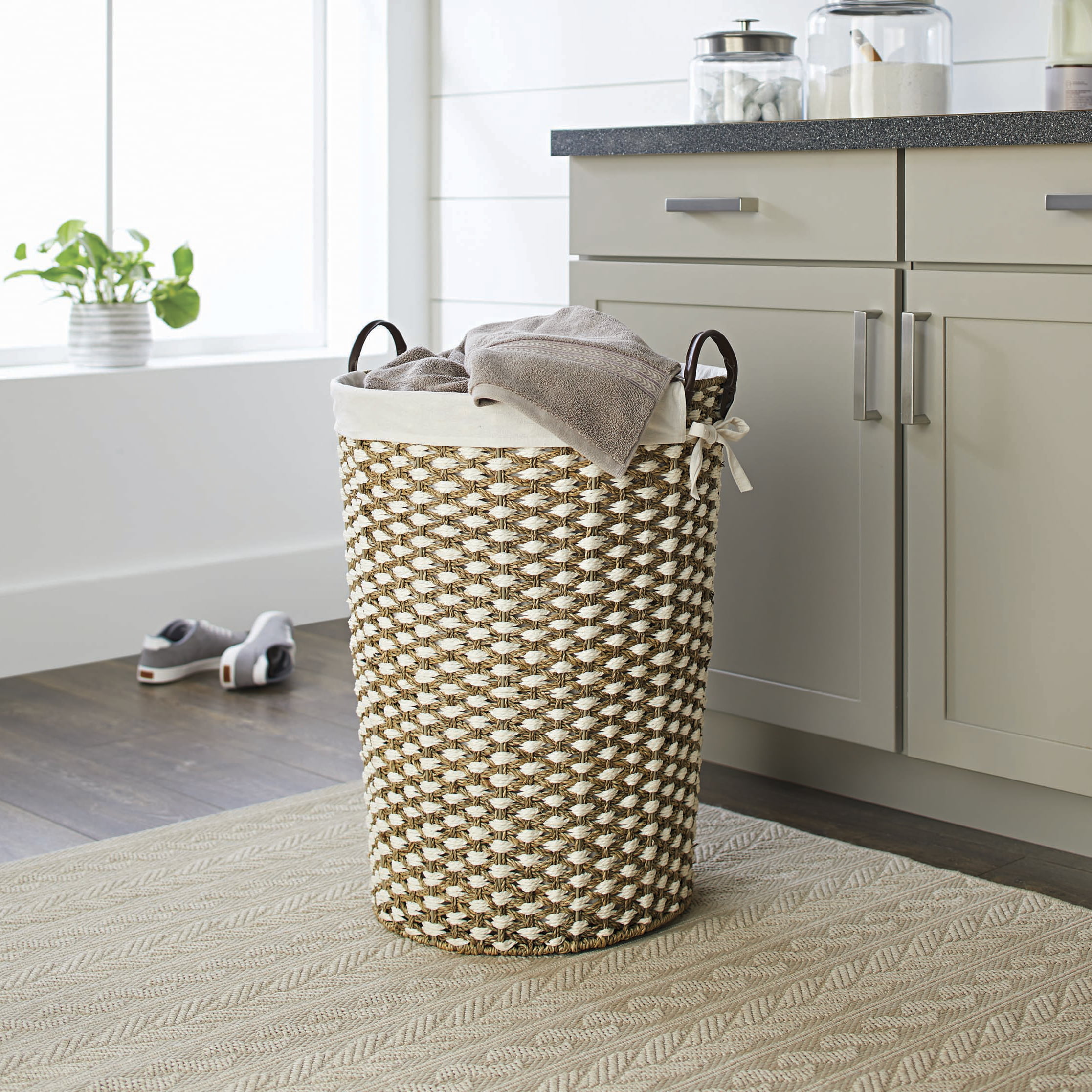 Better Homes & Gardens Woven Seagrass Hamper with Faux Leather Handles
