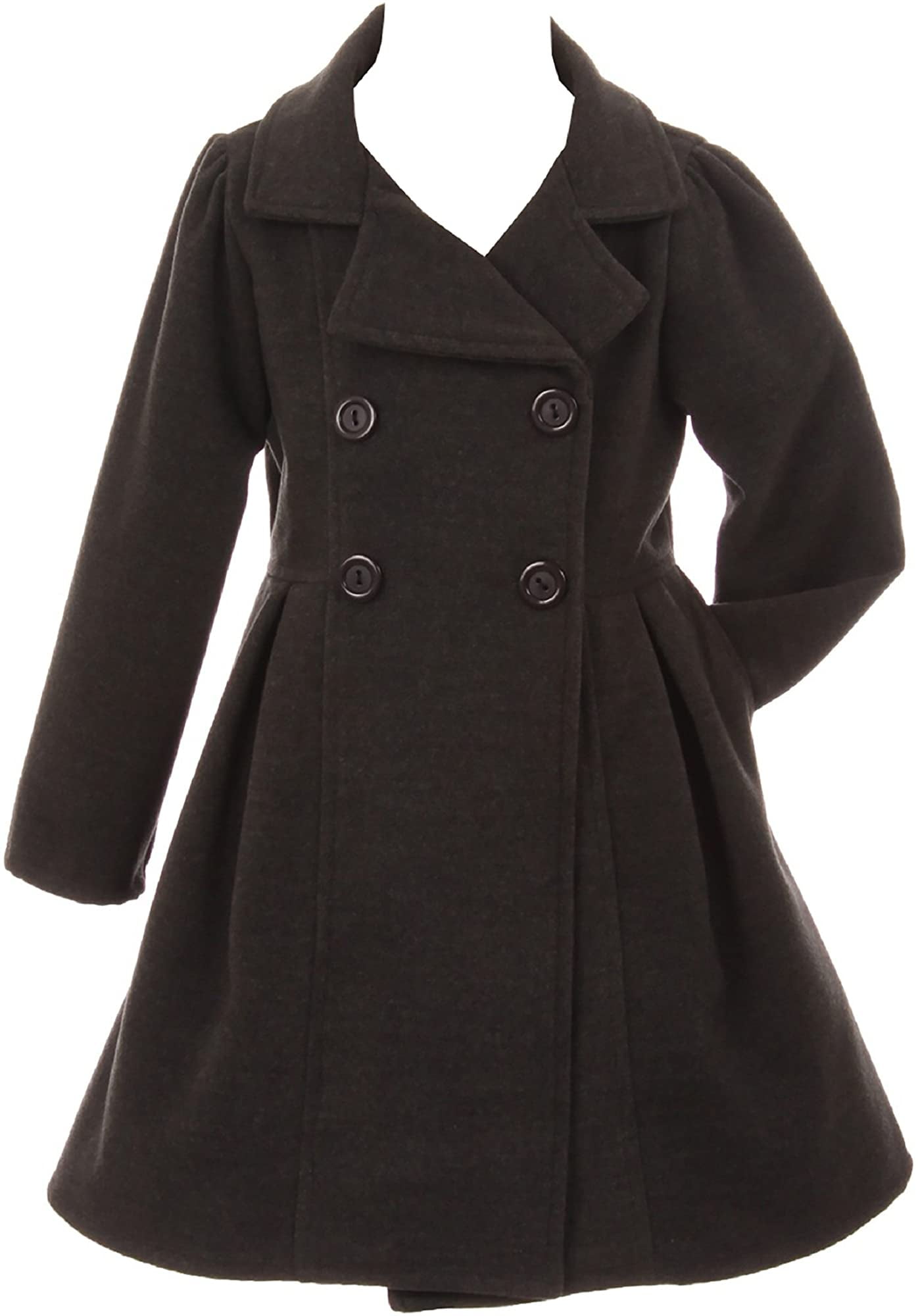 BluNight Collection Girls Dress Coat Long Sleeve Button Pocket Long Winter Coat Outerwear 2-14