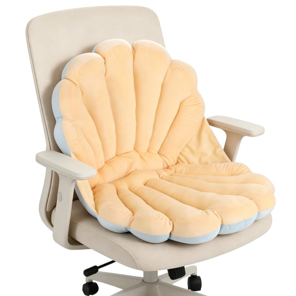 Shell Shaped Seat Pad, Plush Microfiber Filled Ergonomic Seat Cushion, Fluffy Support Cushion with Backrest, Cute Gaming Chair Accessory, Shell Pillow for Bed, Couch & Sofa