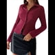 thumbnail image 3 of Camisa Corta A Rayas con Botones para Mujer, Blusa Ajustada de Larga, Camisa de Trabajo Vino Tinto M, 3 of 8