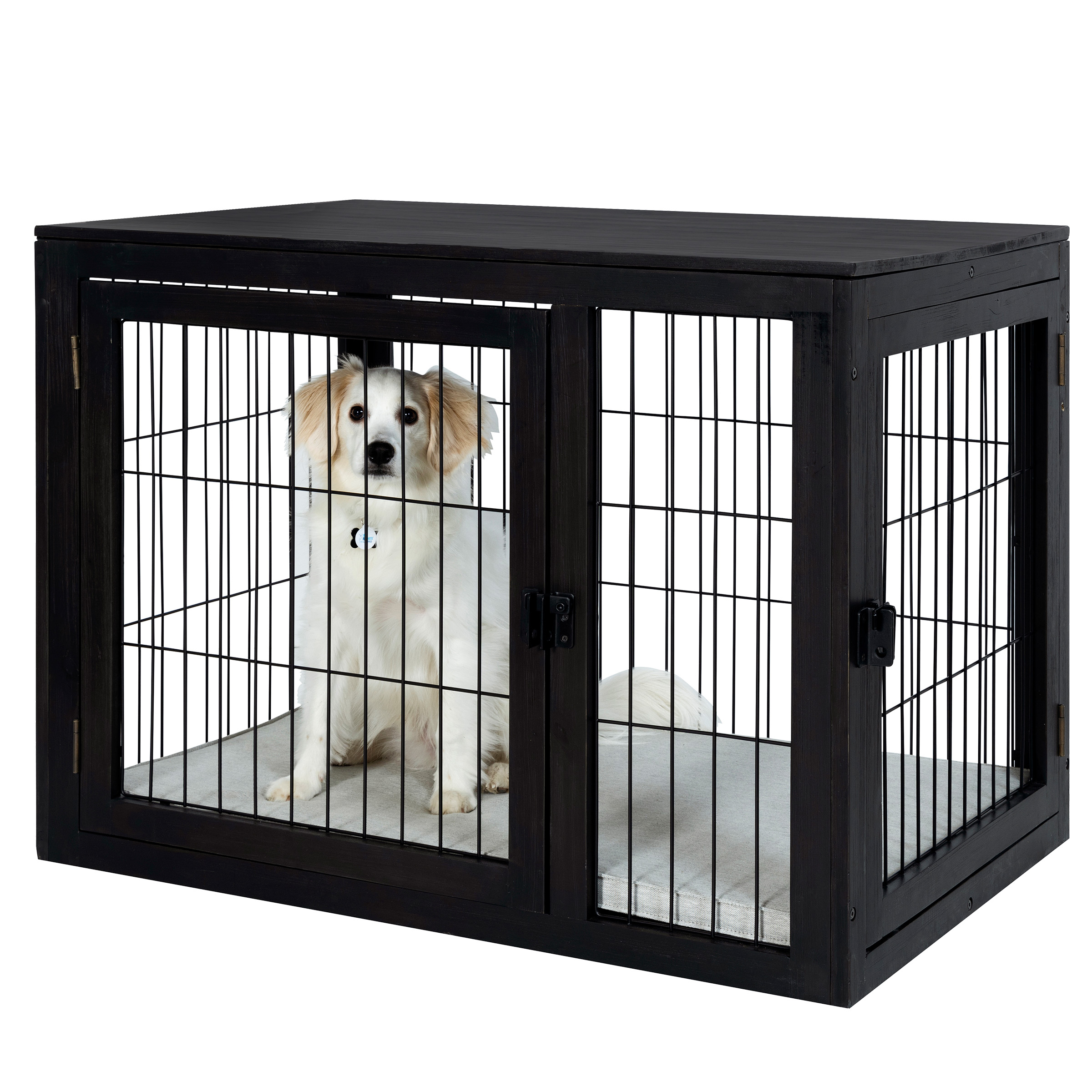 PETMAKER Large FurnitureStyle Dog Crate with Double Doors and Cushion (Black)
