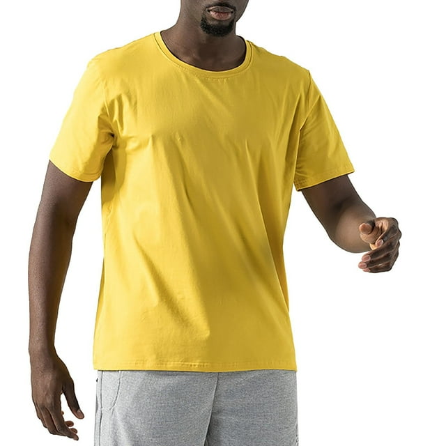 Cathalem T-Shirt Col Rond pour Hommes Respirant et Évacuant l'Humidité avec Contrôle des Odeurs, Jaune TTTTG
