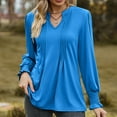 thumbnail image 4 of WREESH Womens Fashion T-Shirts Solid Color Pull-Up Bubble Sleeve V-Neck Tied Long Sleeved Casual Loose Pullover Blue, 4 of 5