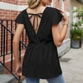 thumbnail image 7 of Mittory Women's Peplum Tops Tie Flutter Short Sleeve Blouse Eyelet Peasant Lace Top, 7 of 7