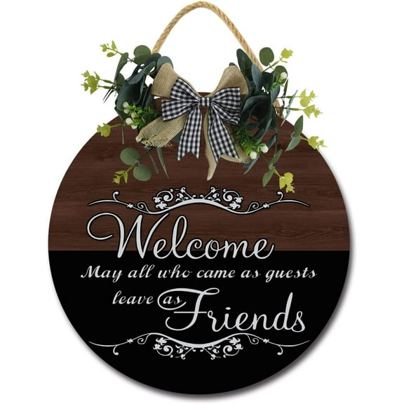 Eveokoki 12" Round Wood Welcome May All Who Enter Friends Sign Front Door Decoration for Home Housewarming Gift All Seasons Holiday,Outdoor Indoor