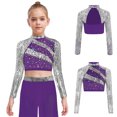 thumbnail image 6 of vastwit Sparkly Sequins Crop Top for Girls Long Sleeve Cutout Back Rhinestones Glitter Cheerleading Shirts Purple 10, 6 of 7