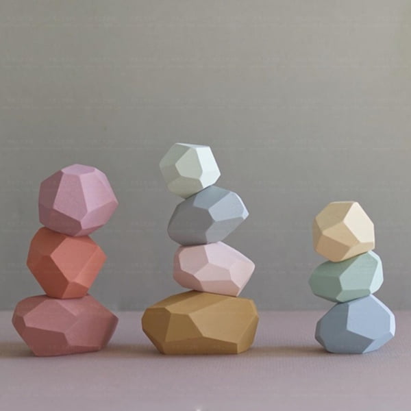 OVKMANG Wooden Blanace Blocks Set Balancing Stones Block Lightweight Natural Colored Stacking Game Educational Puzzle Toy Multicolor A, 10pcs