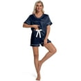 thumbnail image 6 of DAKIMOE Womens Pajama Set Silk Satin Pajamas Short Sleeve Sleepwear Matching Soft Loungewear 2 Piece Lounge Pjs Shorts Set S-XL, Navy, XL, 6 of 7